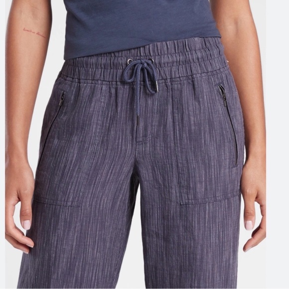Athleta Cabo Linen Textured Wide Leg Pant Womens Navy Stripe Size Medium - Picture 2 of 9